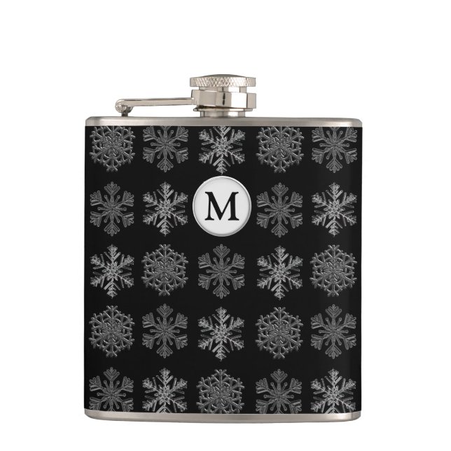 Ornate Ice Crystals Elegant Pattern Monogram Flask (Front)