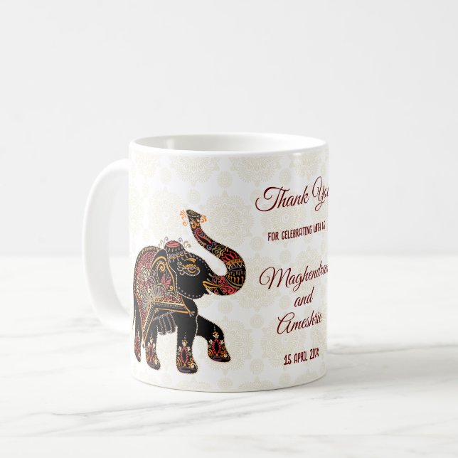 Ornate Indian elephant Indian wedding favor custom Coffee Mug (Front Left)