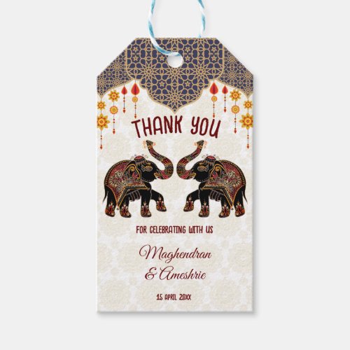 Ornate Indian elephant Indian wedding Gift Tags