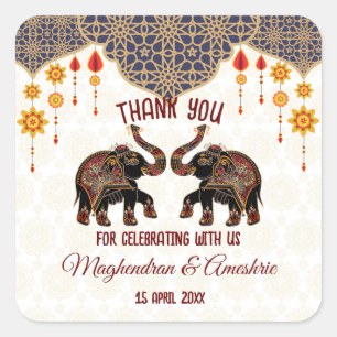 Ornate Indian elephant Indian wedding personalized Square Sticker