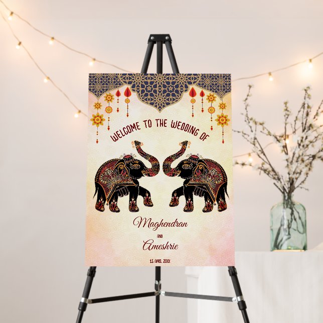 Ornate Indian elephant Indian wedding welcome sign (In Situ (Stand))