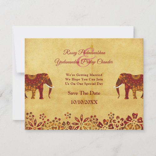 Ornate Indian Elephant Rustic Save The Date