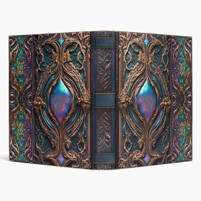 Ornate Iridescent Gilded Leather Book of Shadows 3 Ring Binder (Background)