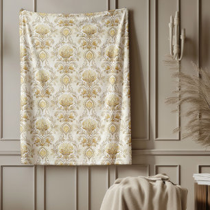 Ornate Ivory Damask Subtle Watercolor Motifs Fleece Blanket