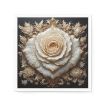 Ornate Ivory Floral Design with White Rose