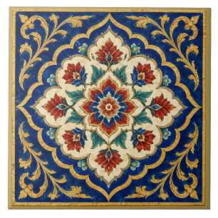 Ornate Iznik Floral Medallion Mural Ceramic Tile