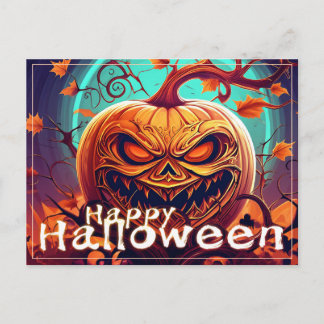 Ornate Jack-o-Lantern Twisted Branch Halloween Holiday Postcard