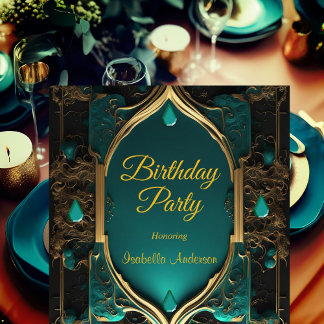 Ornate Jade Emerald gem Gold Birthday Party Invitation