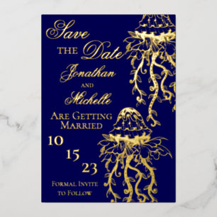 Ornate Jellyfish Gold Foil Beach Save the Date Invitation