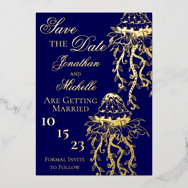 Ornate Jellyfish Gold Foil Beach Save the Date Invitation (Front)