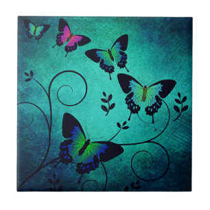 Ornate Jewel Butterflies Ceramic Tile