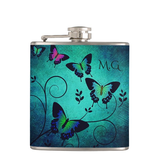 Ornate Jewel Butterflies Flask (Front)