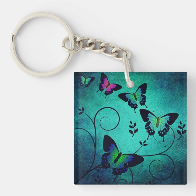 Ornate Jewel Butterflies Keychain (Front)
