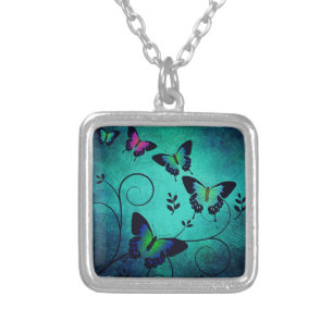 Ornate Jewel Butterflies Silver Plated Necklace