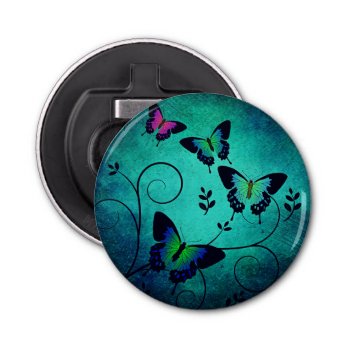Ornate Jewel Butterflies Teal Bottle Opener by LouiseBDesigns at Zazzle