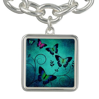 Ornate Jewel Butterflies Teal Bracelet by LouiseBDesigns at Zazzle