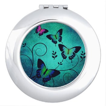 Ornate Jewel Butterflies Teal Compact Mirror by LouiseBDesigns at Zazzle