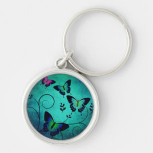Ornate Jewel Butterflies Teal Keychain