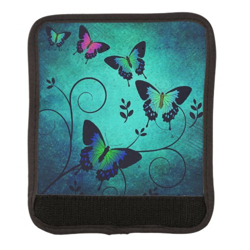 Ornate Jewel Butterflies Teal Luggage Handle Wrap