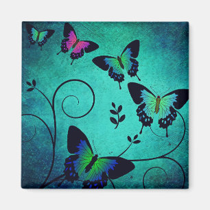 Ornate Jewel Butterflies Teal Magnet
