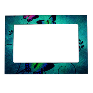 Ornate Jewel Butterflies Teal Magnetic Frame