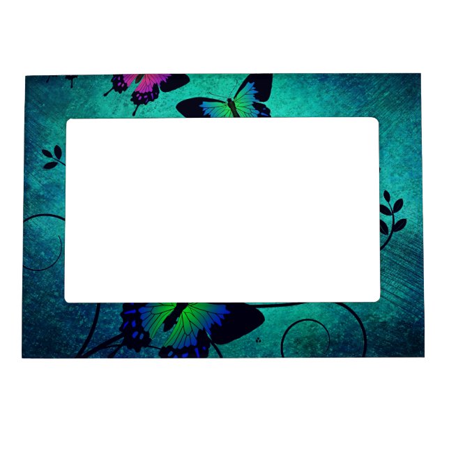 Ornate Jewel Butterflies Teal Magnetic Frame (Front)