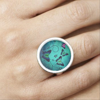 Ornate Jewel Butterflies Teal Ring by LouiseBDesigns at Zazzle