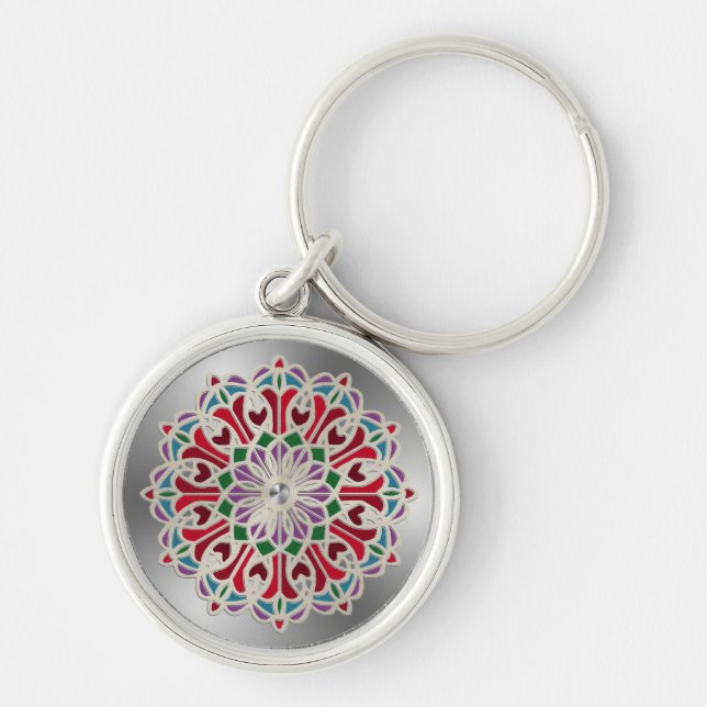 Ornate Jewel Flower Mandala Keychain (Front)