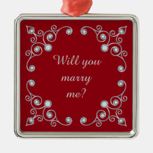 Ornate Jewel Marriage Proposal Metal Ornament