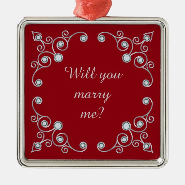 Ornate Jewel Marriage Proposal Metal Ornament (Front)