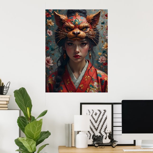 Ornate Kitsune Mask Portrait Poster (Home Office)
