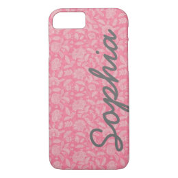 Ornate Lace Flowers Pink Custom Name iPhone 7 case