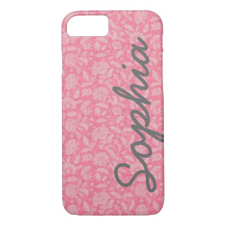 Ornate Lace Flowers Pink Custom Name iPhone 7 case