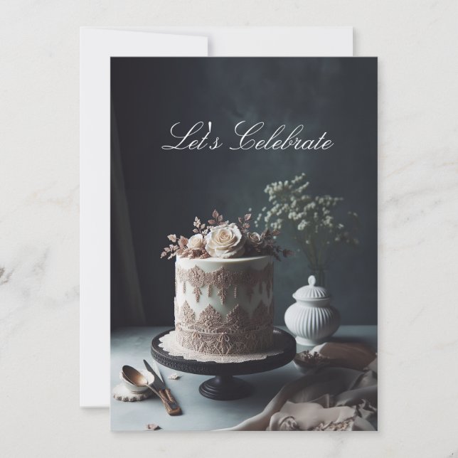 ORNATE LACE LOOK ANNIVERSARY CAKE INVITATION (Front)