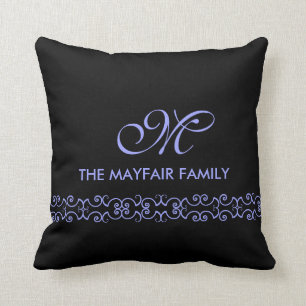 Ornate Lavender Purple Family Monogram Design Throw Pillow