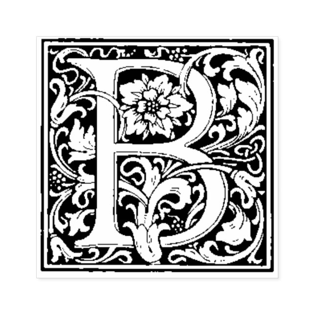 Ornate leafy floral letter B Rubber Stamp (Imprint)