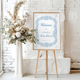 Ornate Light Blue Floral Frame Baby Shower Welcome Foam Board