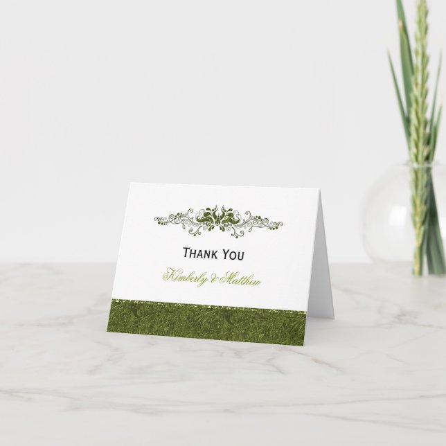 Ornate Lime Swirls Thank You Card (Front)