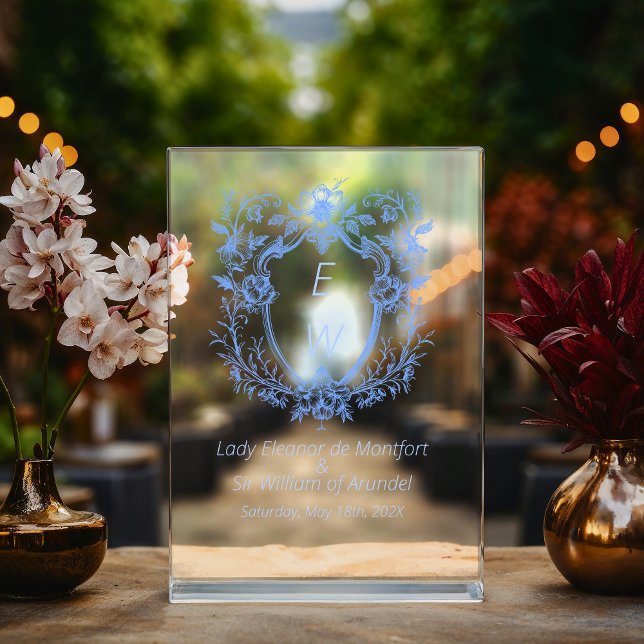 Ornate Linen Blue Crest Monogram Wedding Sign (Ornate Linen Blue Crest Monogram Wedding Sign)