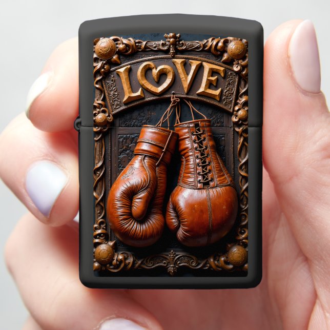 Ornate Love Boxing Gloves Zippo Lighter (In Hand)