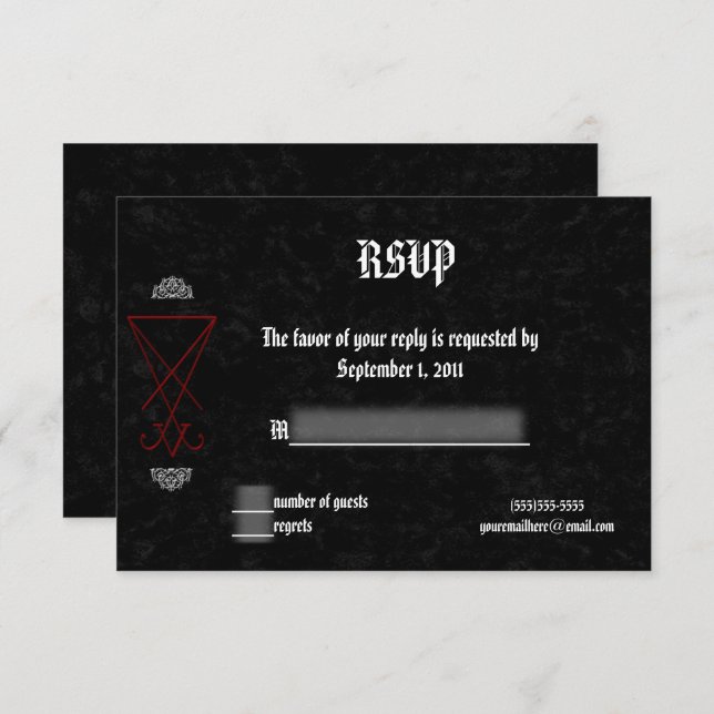 Ornate Luciferian Occult Goth Wedding RSVP Invitation (Front/Back)