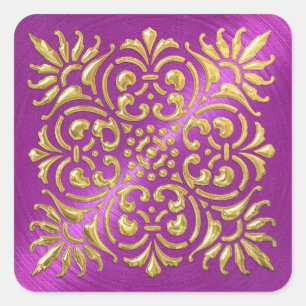 Ornate Magenta and Gold Embossed Look Sticker