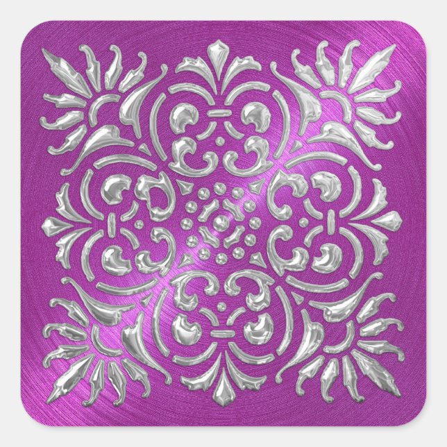 Ornate Magenta and Silver Embossed Look Sticker (Front)