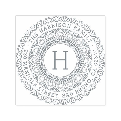 Ornate Mandala Bold Monogram Name  Return Address Self_inking Stamp