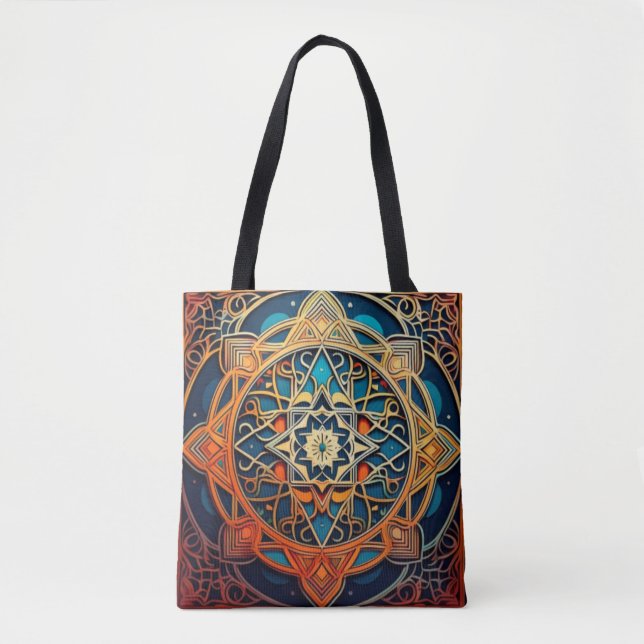 Ornate Mandala Design with Geometric Patterns Tote Bag (Front)
