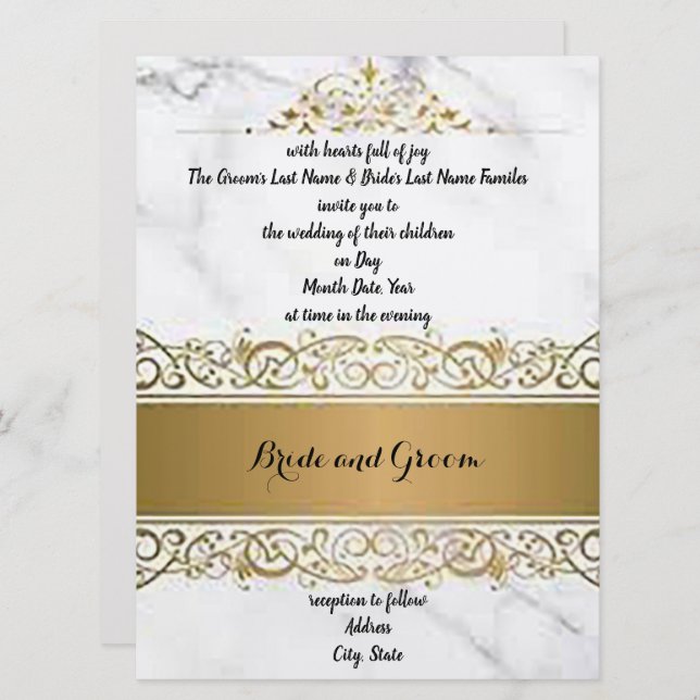 Ornate Marbleised Wedding Invitation (Front/Back)