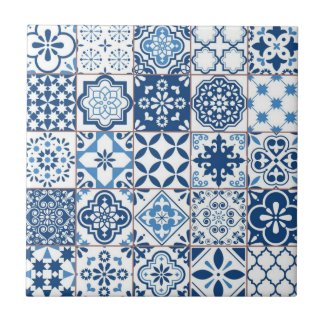 Ornate Mediterranean Indigo Blue Azulejo Mosaic