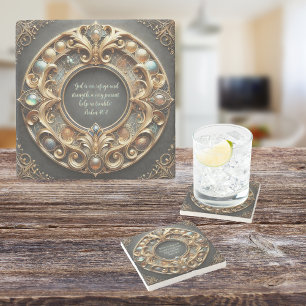 Ornate Metal and Jewels Customizable Bible Verse Stone Coaster