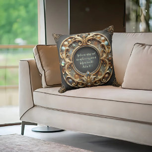 Ornate Metal and Jewels Customizable Bible Verse Throw Pillow