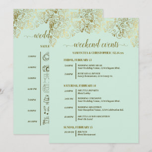 Ornate Mint Green & Gold Wedding Events & Timeline Program
